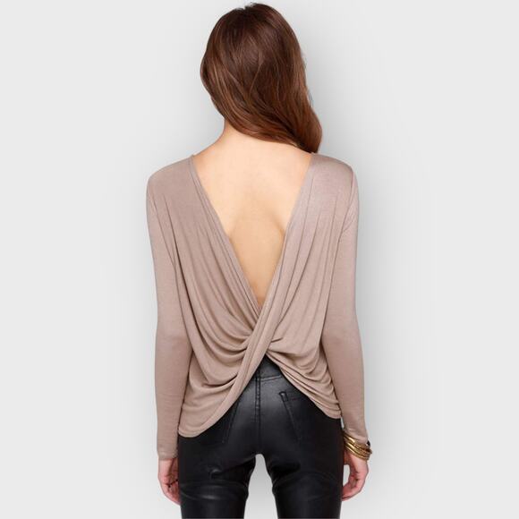 Lulus Exclusive Twist Back Long Sleeve Top Medium Taupe Backless Boho Casual - Picture 8 of 11